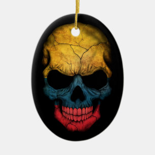 Adorno De Cerámica Cráneo colombiano de la bandera en negro