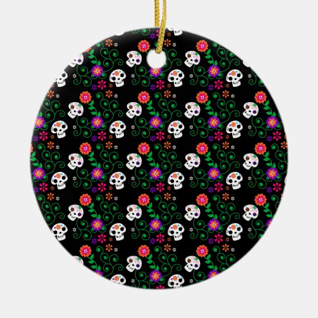 Adorno De Cerámica cráneo de azúcar negro (Frente)