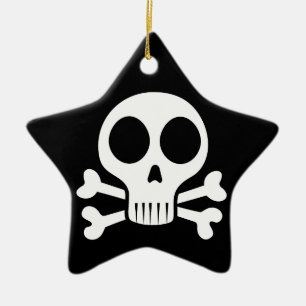 Adorno De Cerámica cráneo espeluznante sobre un fondo negro