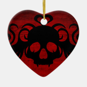 Adorno De Cerámica Cráneo fanged lindo del vampiro rojo oscuro