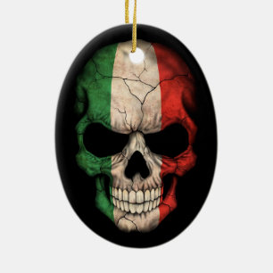 Adorno De Cerámica Cráneo italiano de la bandera en negro