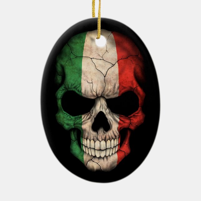 Adorno De Cerámica Cráneo italiano de la bandera en negro (Atrás)