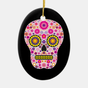 Adorno De Cerámica Cráneo mexicano rosado del azúcar