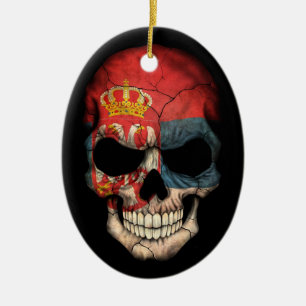 Adorno De Cerámica Cráneo servio de la bandera en negro