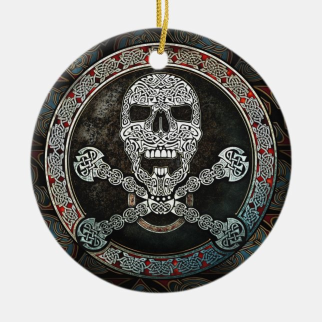 Adorno De Cerámica Cráneo y colgante de la bandera pirata/ornamento (Frente)