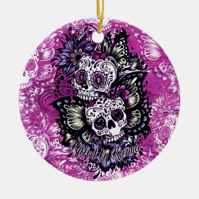 Adorno De Cerámica Cráneos del azúcar de la mariposa en base de (Frente)