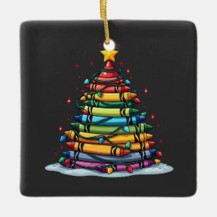 Adorno De Cerámica Crayon Christmas Tree Teacher Student Xmas