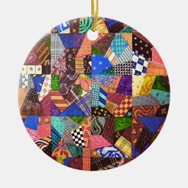 Adorno De Cerámica Crazy Quilt Parchwork Quilt Resumen Arte Geométric (Frente)