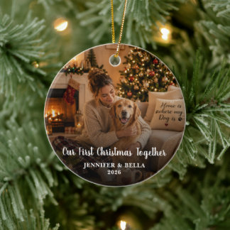 Adorno De Cerámica Crea tu propia foto de perro de la Primera Navidad