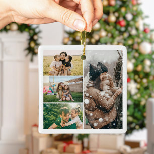 Adorno De Cerámica Crea tu propio collage de Navidad de 4 fotos