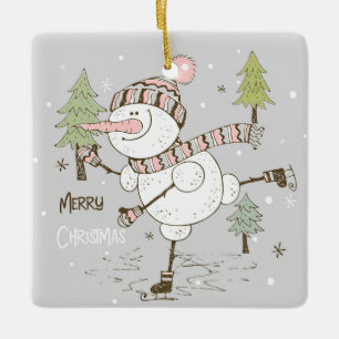 Adorno De Cerámica Crea tu propio Snowman de invierno sobre patinaje