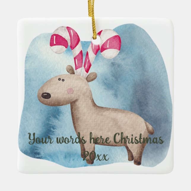 Adorno De Cerámica Crea tus propios Navidades de renos con menta (Anverso)