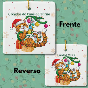 Adorno De Cerámica Creador de Caos de Turno Gato Gracioso Navidad