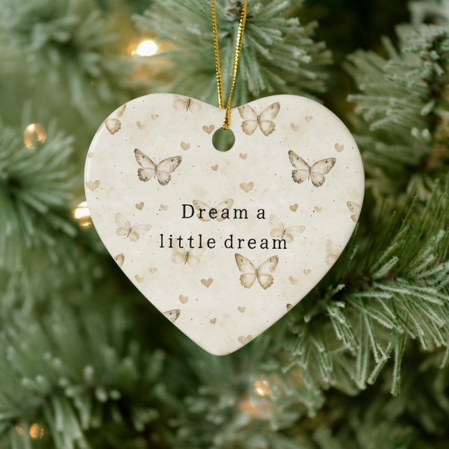 Adorno De Cerámica Cream Butterflies Hearts Dream Christmas (Árbol)