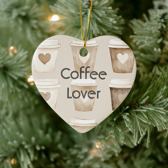 Adorno De Cerámica Cream Coffee Heart Cups Christmas (Árbol)