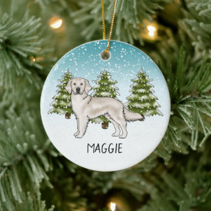 Adorno De Cerámica Cream Golden Retriever Dog Custom Name Navidades