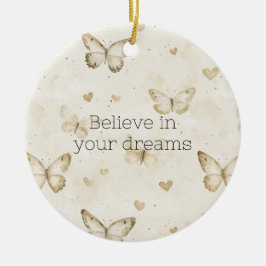Adorno De Cerámica Cream Hearts Butterflies Christmas