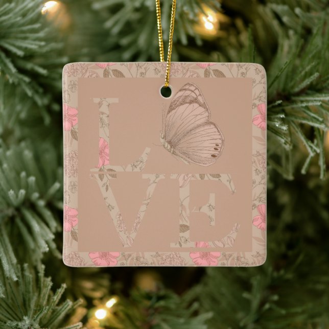 Adorno De Cerámica Cream Pink Love Butterfly Floral (Árbol)