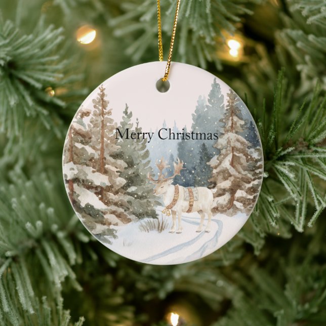 Adorno De Cerámica Cream White Stripes Deer Christmas Trees (Árbol)