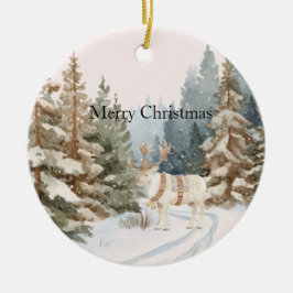 Adorno De Cerámica Cream White Stripes Deer Christmas Trees