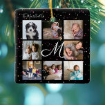 Adorno De Cerámica Crear su propio monograma de familia de 8 Collages<br><div class="desc">Inicial | 8 Collages de fotos y breves confetti coloridos sobre negro</div>