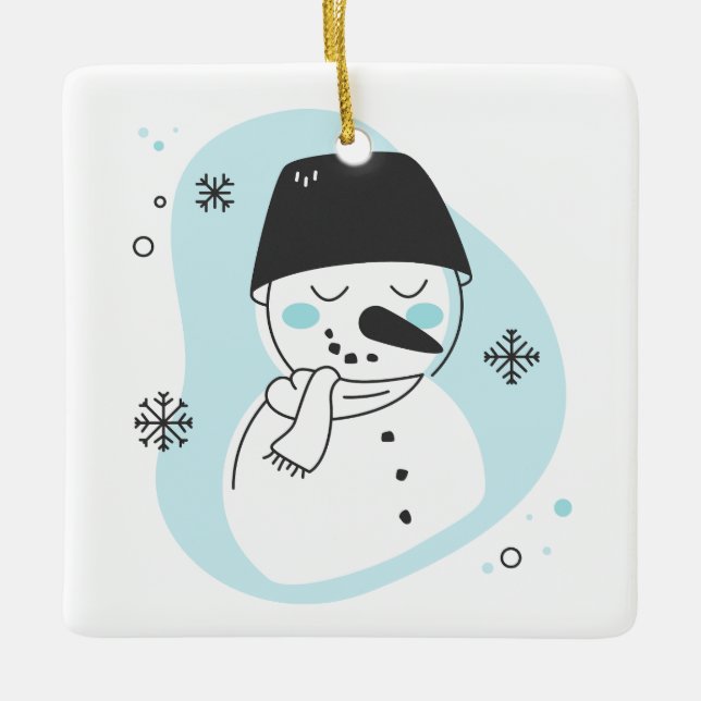 Adorno De Cerámica Crear tus propios Navidades retro azul Snowman (Anverso)