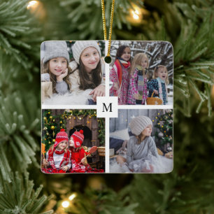 Adorno De Cerámica Crear un collage de fotos de su familia monogramad