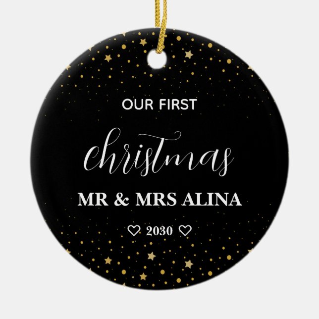 Adorno De Cerámica Create Your Own Our First Christmas Married (Frente)