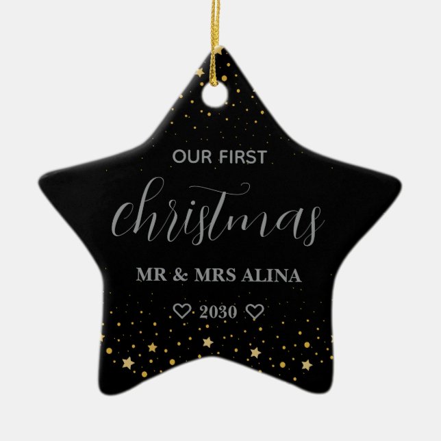 Adorno De Cerámica Create Your Own Our First Christmas Married (Frente)
