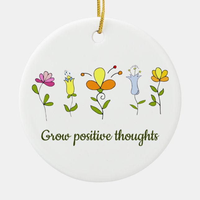 Adorno De Cerámica Crecer pensamientos positivos flores (Frente)