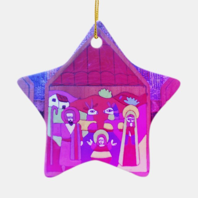 Adorno De Cerámica Creche de navidades en Miami Azul Morado (Frente)