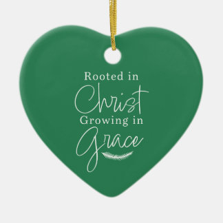 Adorno De Cerámica Creciendo en Gracia Corazón Verde y Blanco Navidad