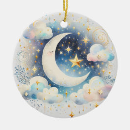 Adorno De Cerámica Creciente Luna Celeste Boho Moderno Azul y Blanco