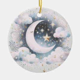 Adorno De Cerámica Creciente Luna Celeste Boho Moderno Azul y Blanco