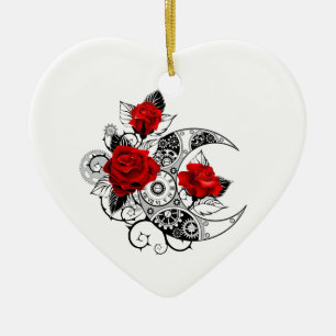 Adorno De Cerámica Creciente Mecánico con Rosas Rojas
