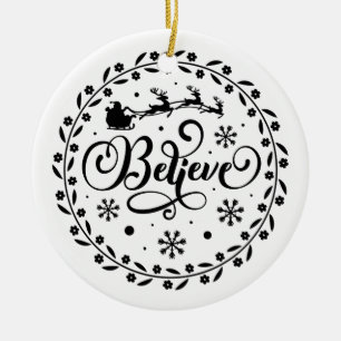 Adorno De Cerámica "Creer" Navidades de Santa Claus Volando en Sleigh