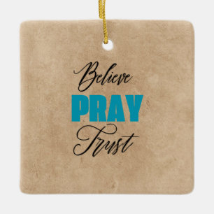 Adorno De Cerámica Creer, rezar y confiar, cristiano