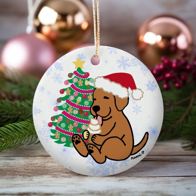 Adorno De Cerámica Crema de hielo personalizada de Fox Red Labrador (Personalized Fox Red Labrador Ice Cream Christmas Ornament for Labrador Owners.  Cartoon Style.)