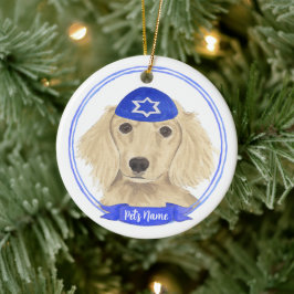 Adorno De Cerámica Crema inglesa personalizada Dachshund Dog Hanukkah