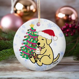 Adorno De Cerámica Crema personalizada de hielo de labrador amarillo