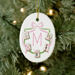 Adorno De Cerámica Crest de Teja de Mahjong de Navidad 