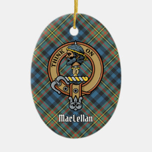 Adorno De Cerámica Crest del Clan MacLellan sobre antiguo tartán