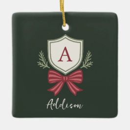 Adorno De Cerámica Crestón de monograma personalizado de Navidad con