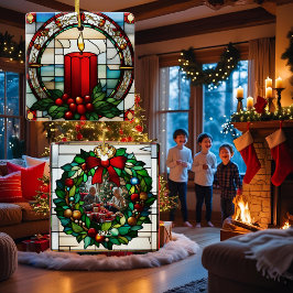 Adorno De Cerámica Crimson Navidades Candle Faux Stained Glass