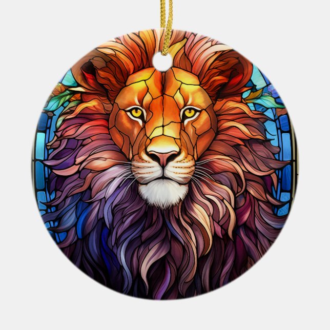 Adorno De Cerámica Cristal Manchado Estilo Tiffany Majestuoso León (Frente)