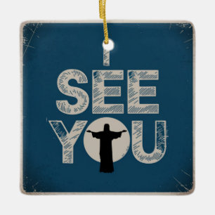 Adorno De Cerámica Cristiano Jesús te está vigilando, Jesús te veo