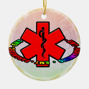 ADORNO DE CERÁMICA CRISTMAS PARÁMIDAS EMT CRUZ MÉDICA ORNAMENTE