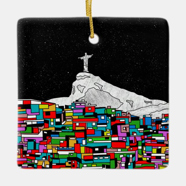 Adorno De Cerámica Cristo, la Favela Redentora (Anverso)