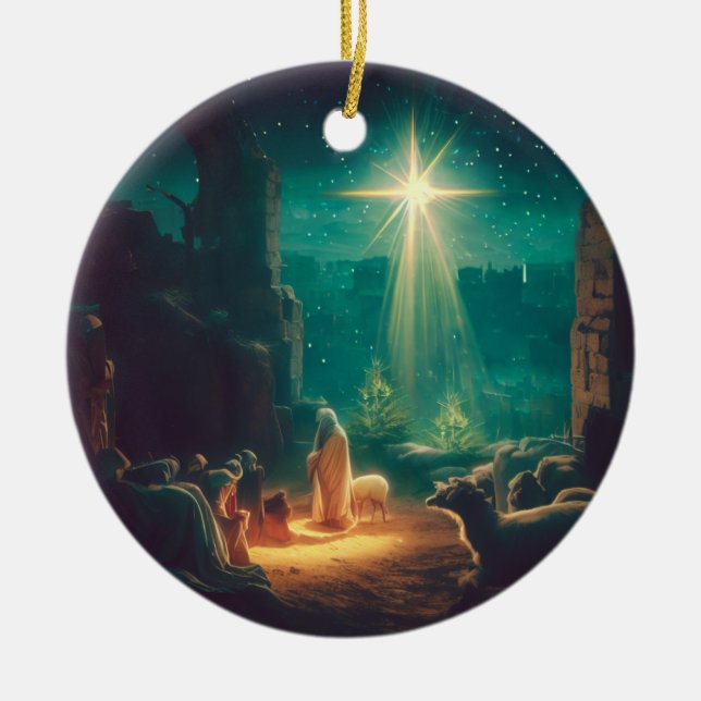 Adorno De Cerámica ¡Cristo nació! Escena de Bethlehem (Frente)