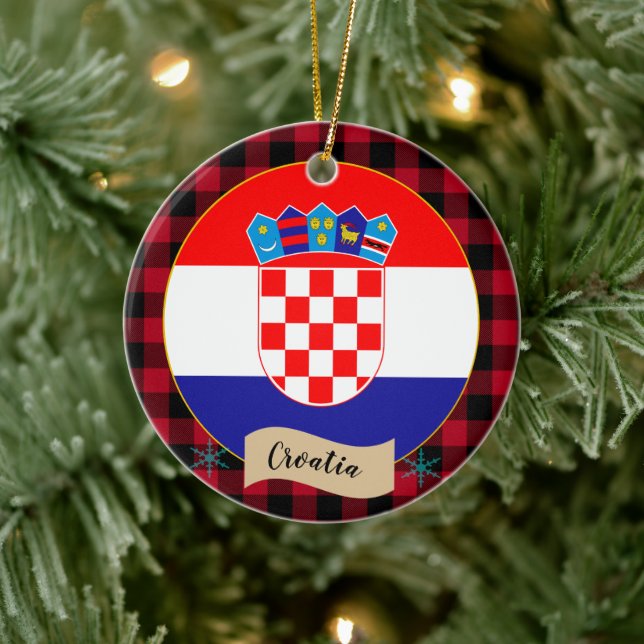 Adorno De Cerámica Croacia, plancha de búfalo rojo y bandera croata (Árbol)
